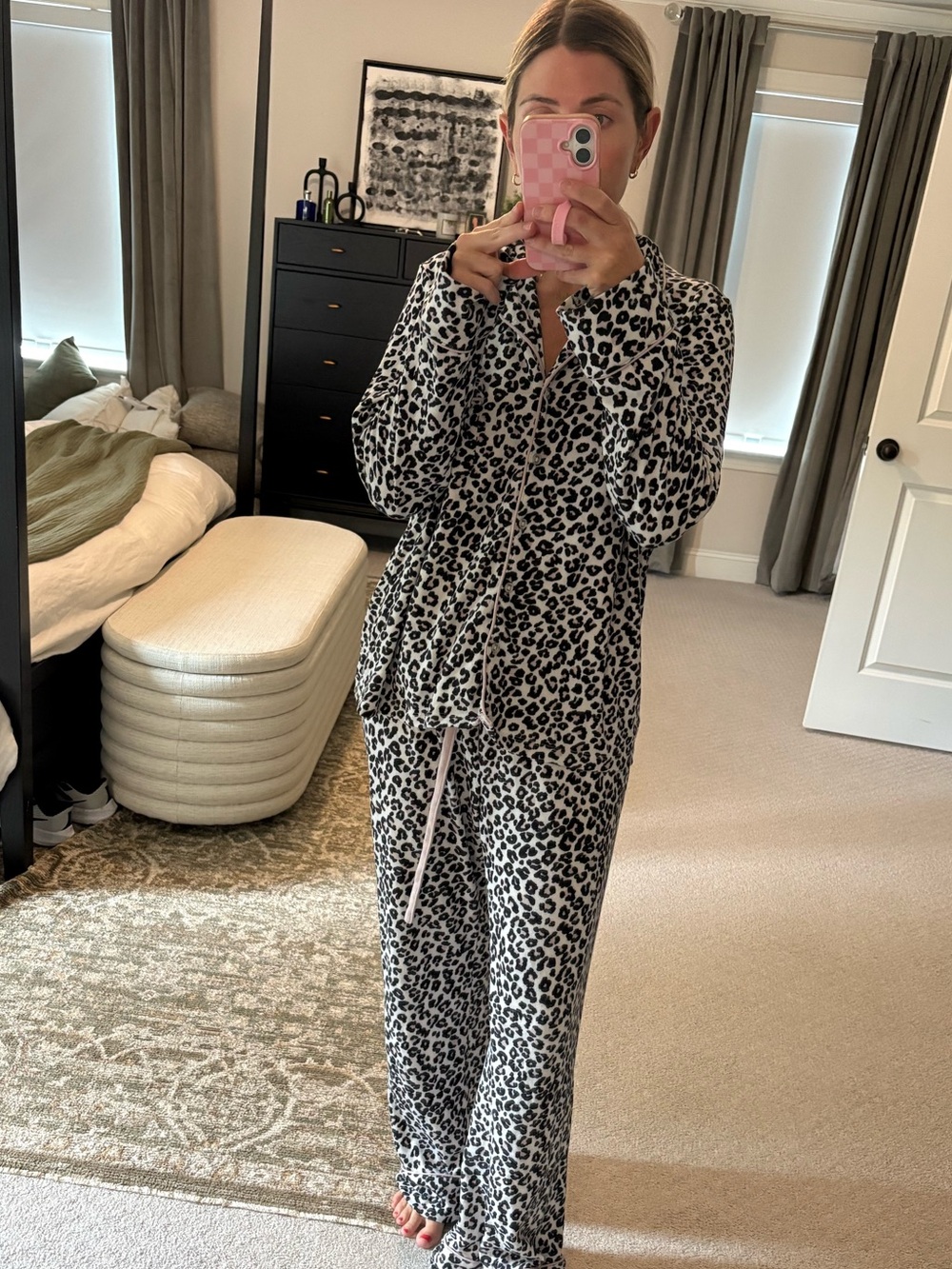 Splendid Black and White Leopard Print Two-Piece Pajama Set